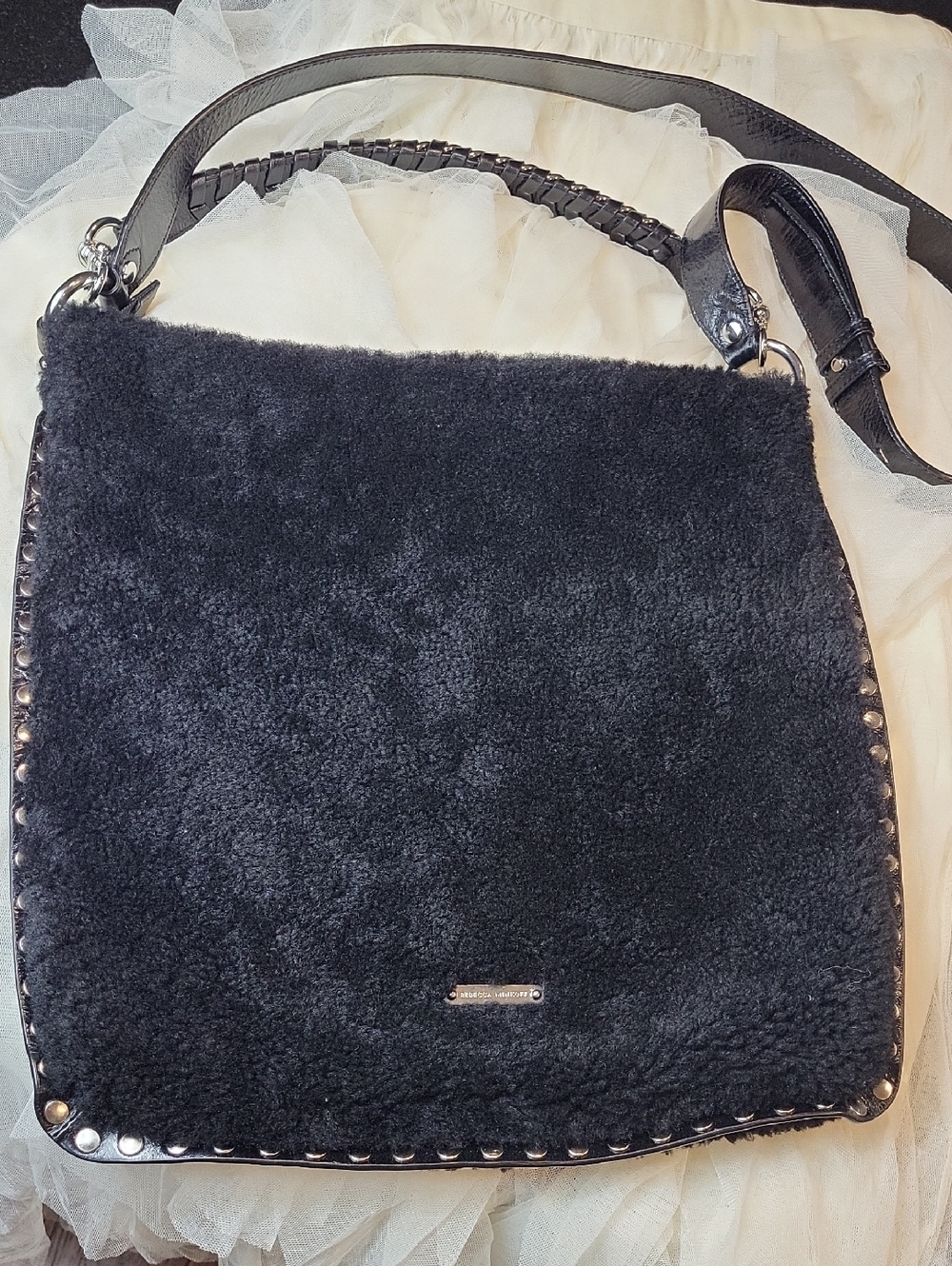 Rebecca Minkoff Black Shearling-Trim Shoulder Bag